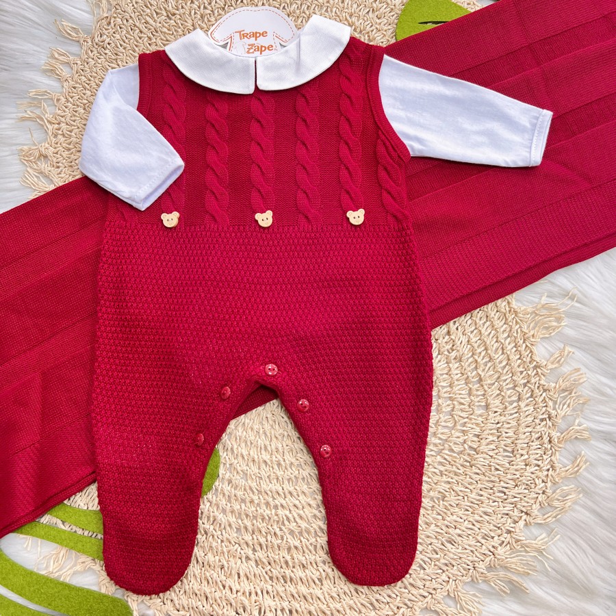  Saída de Maternidade Henry Salopete - Vermelho Manta Canelada